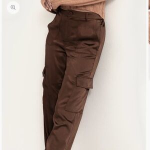Babaton x Aritzia chocolate brown satin cargo pants size 0
